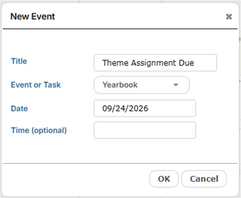 The New Event dialog will appear.