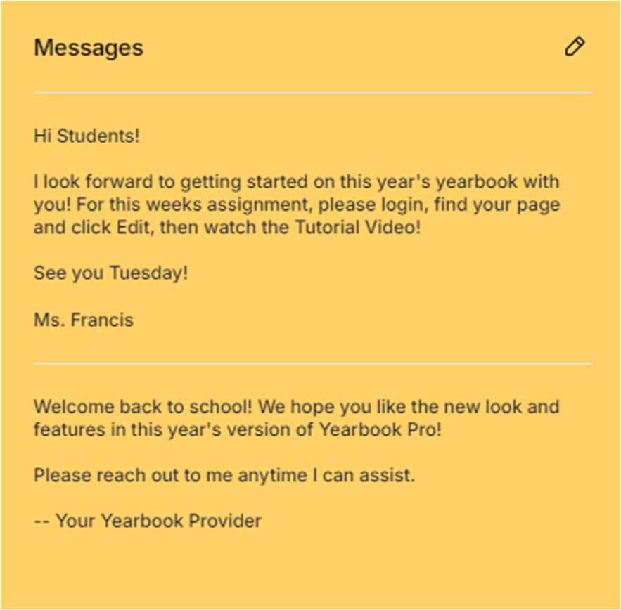 The message box on the Activity Page.