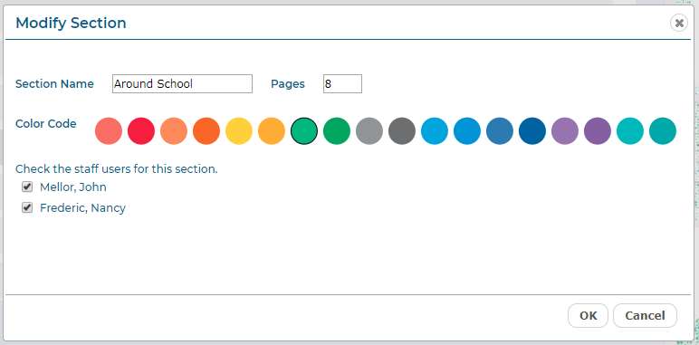 The Modify Section dialog.
