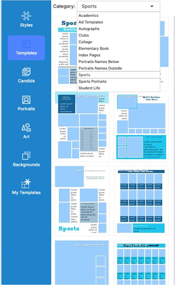 Choose from a wide variety of templates on the Templates tab.