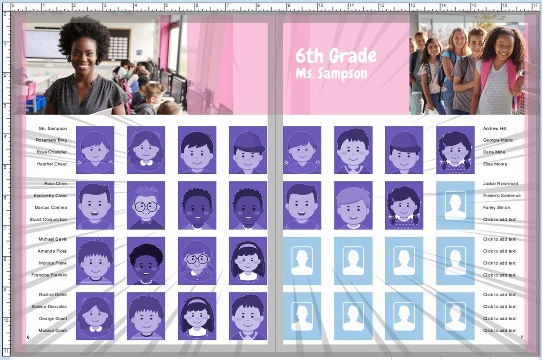 A creative Portrait Page designed using the portrait wizard, and then customized.