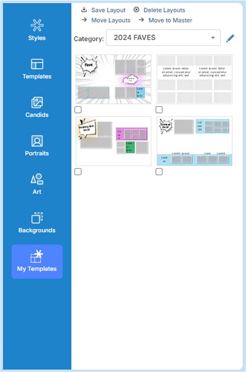 The Saved Templates tab.