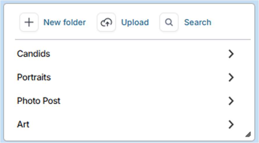 The Candids, Portraits and Art tabs contain the three main types of images that can be managed on this page.