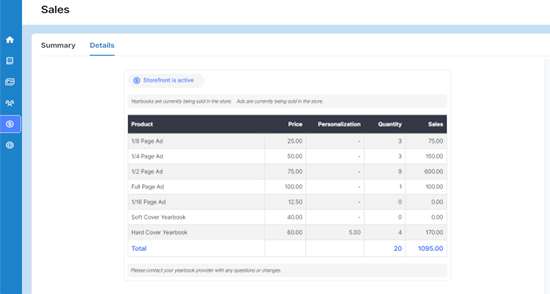 The Sales page provides a real-time sales report for any items that are being sold in the E- Commerce Storefront for your school.