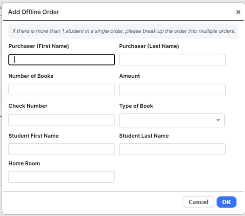 The Add Offline Order dialog will appear.