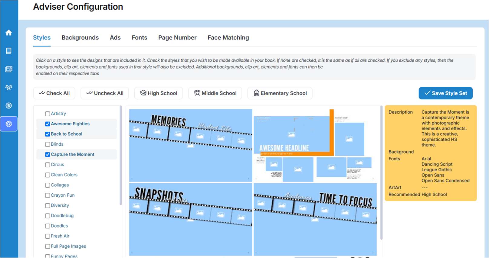 Selecting Styles on the Configure page.