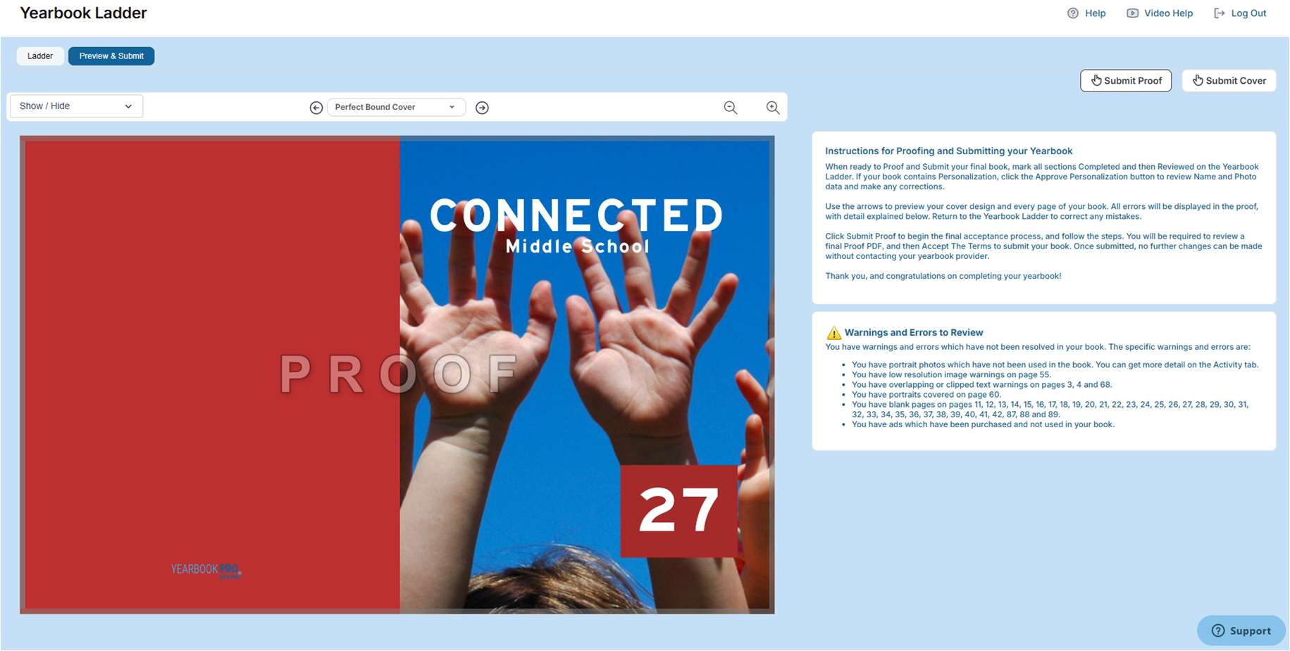 The features for proofing and final acceptance of your yearbook are only available for users with Adviser privileges.